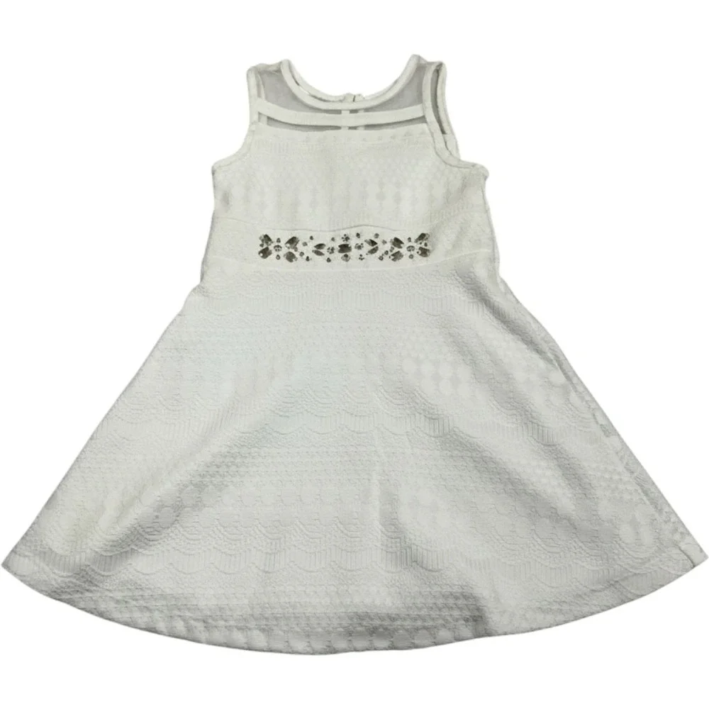The Children's Place Dress Kids Size 5 Simply White Rhinestone Lace Mesh Neck